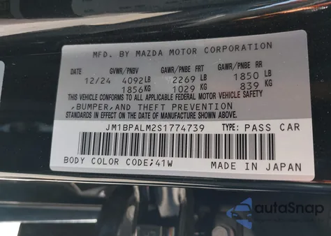 2025 Mazda Mazda3 2.5 S Preferred from USA, damaged, VIN JM1BPALM2S1774739